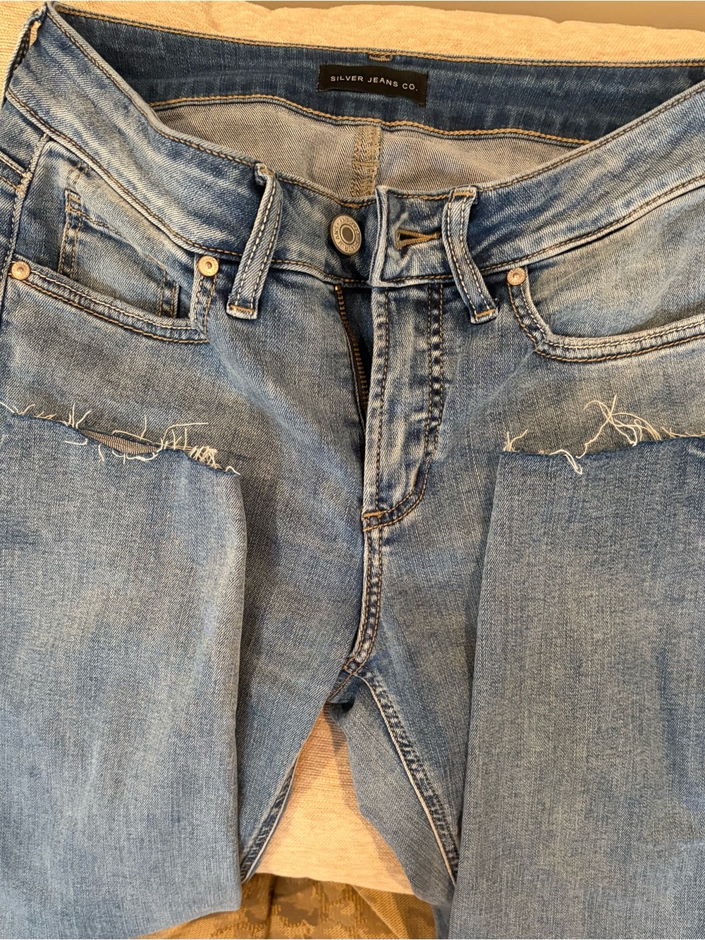 Silver Jeans Light Blue Distressed Straight Leg Jeans
